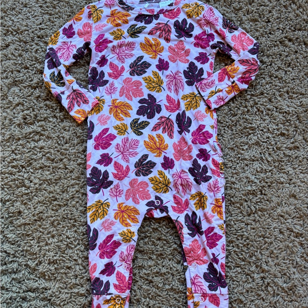 Posh Peanut Pink and Orange Leaf Print Kids Footie